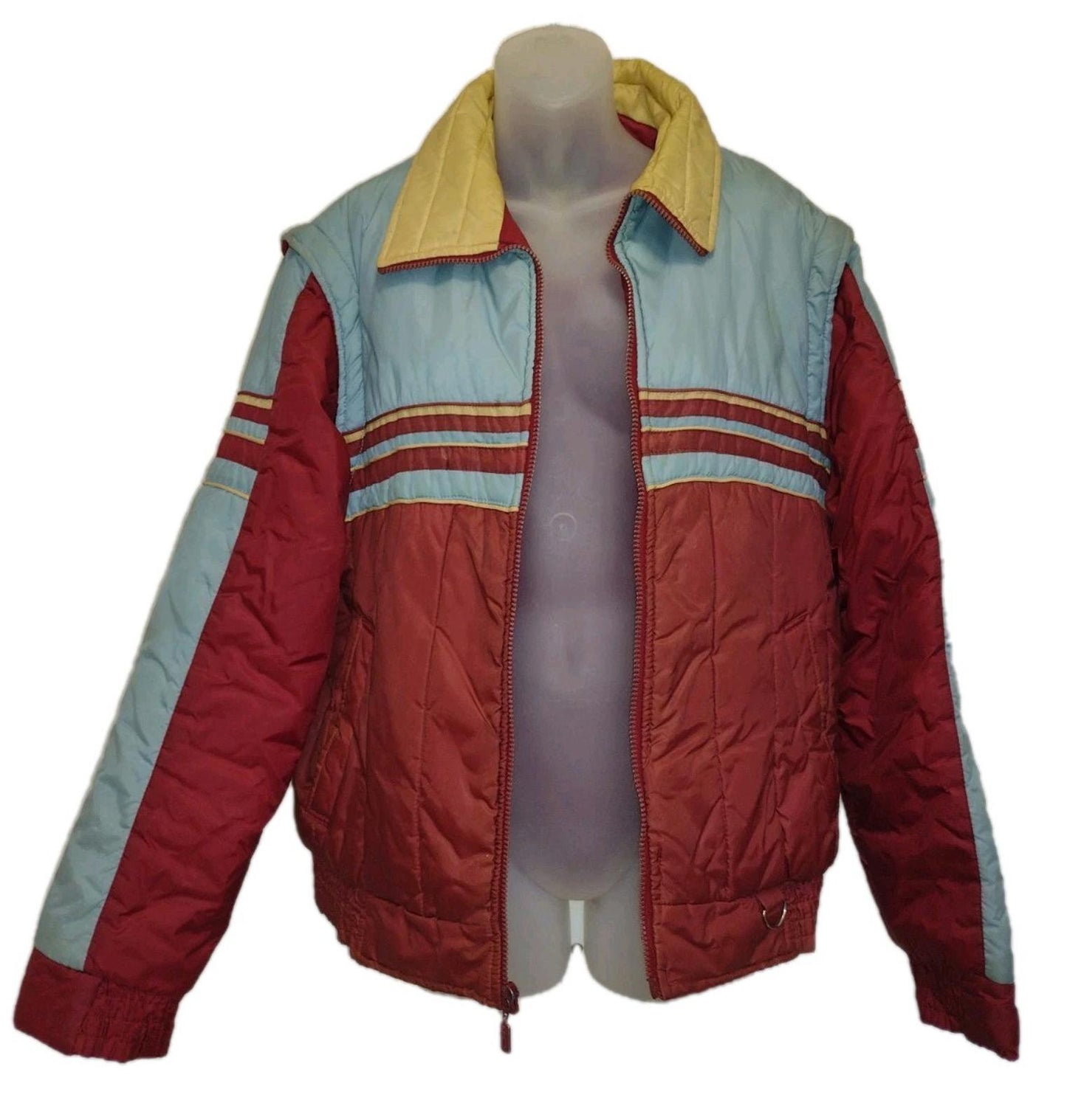 VTG 80s Sigallo Waterproof Puffer Jacket Zip Off Sleeves Brick Red  Korea Sz L