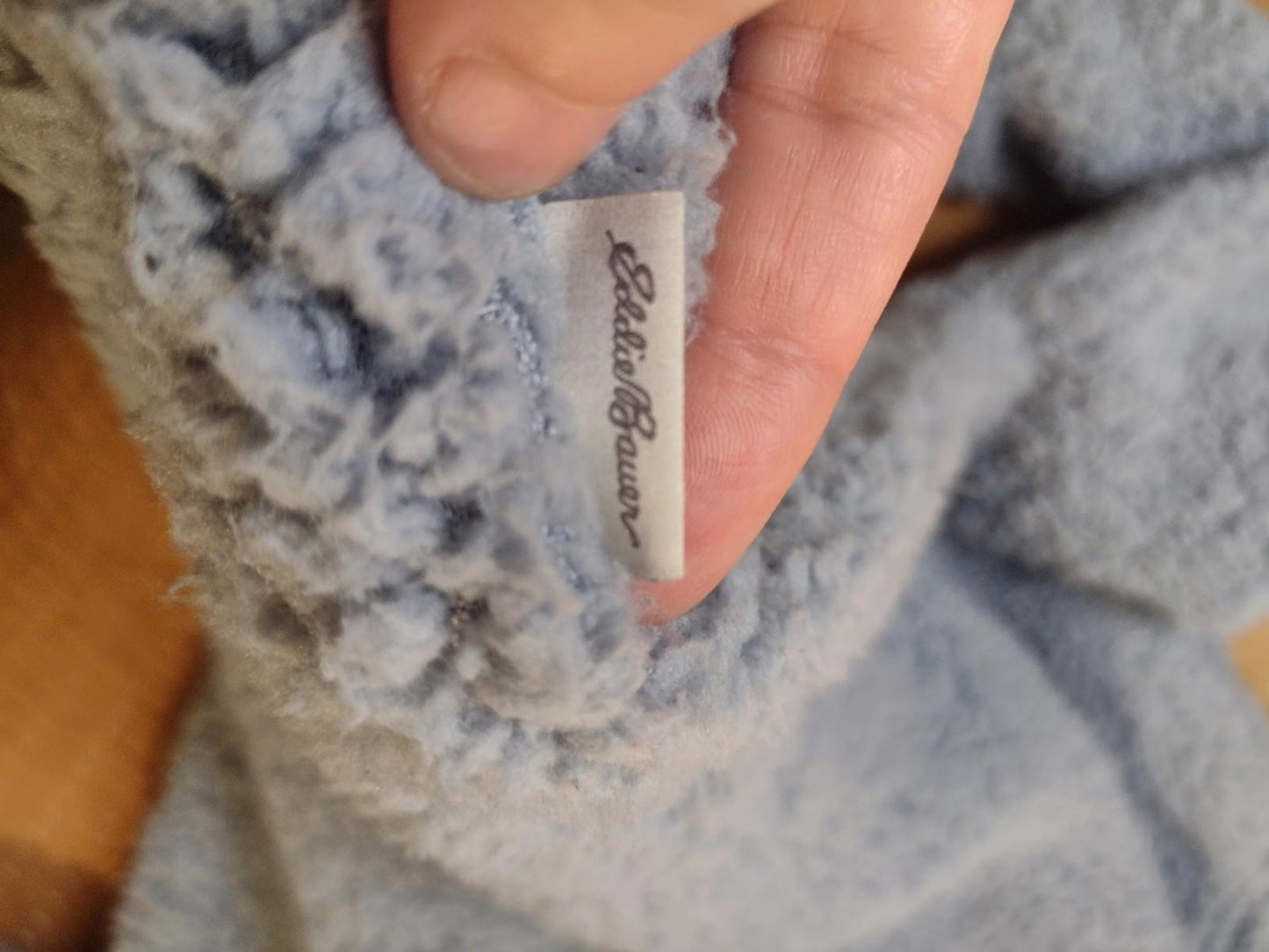 Light Blue Eddie Bauer Fuzzy Super Soft Sherpa Teddy Sweater Lounge Top Sz L