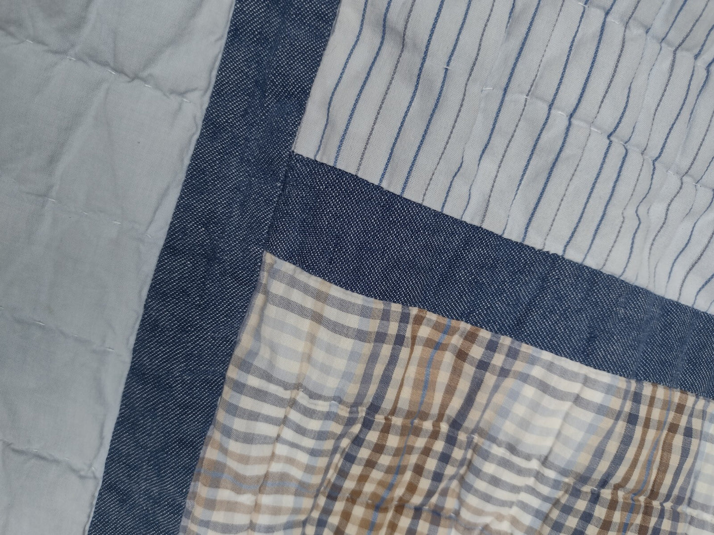 Woolrich Full Queen Quilt Blue Patchwork Plaid Reversible Cotton Farmhouse
