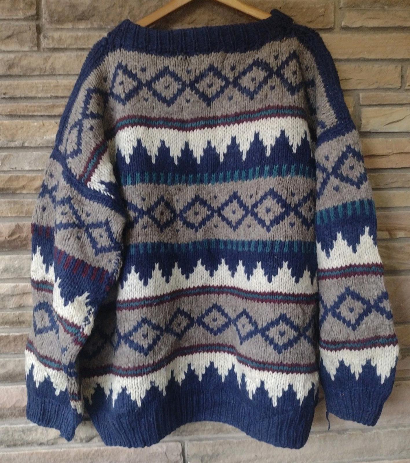 VTG 80s Earth Traders Wool Sweater Men’s XXL Big & Tall Ecuador Knit Geometric