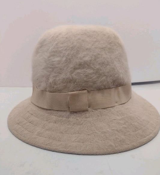Vintage Kangol Furgora Wide Brim Hat Made in England Beige Plush 20.5”