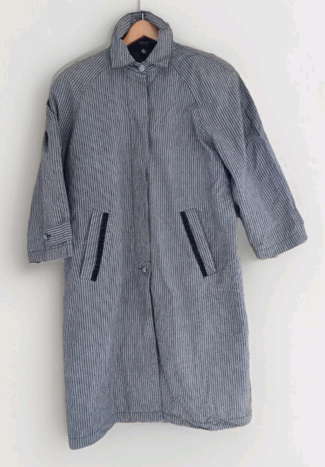 Vintage 80s Triangle Aquarius Rising Oversized Pinstripe Trench Coat Velvet L