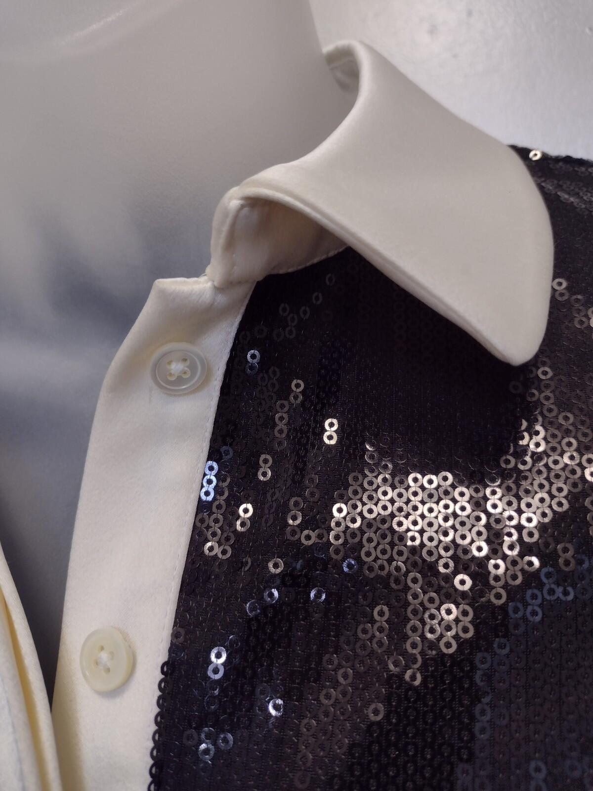 Black Sequin Satin Collar Mini Dress 0P Modern Glam Mod Prep Girlhood Inspired