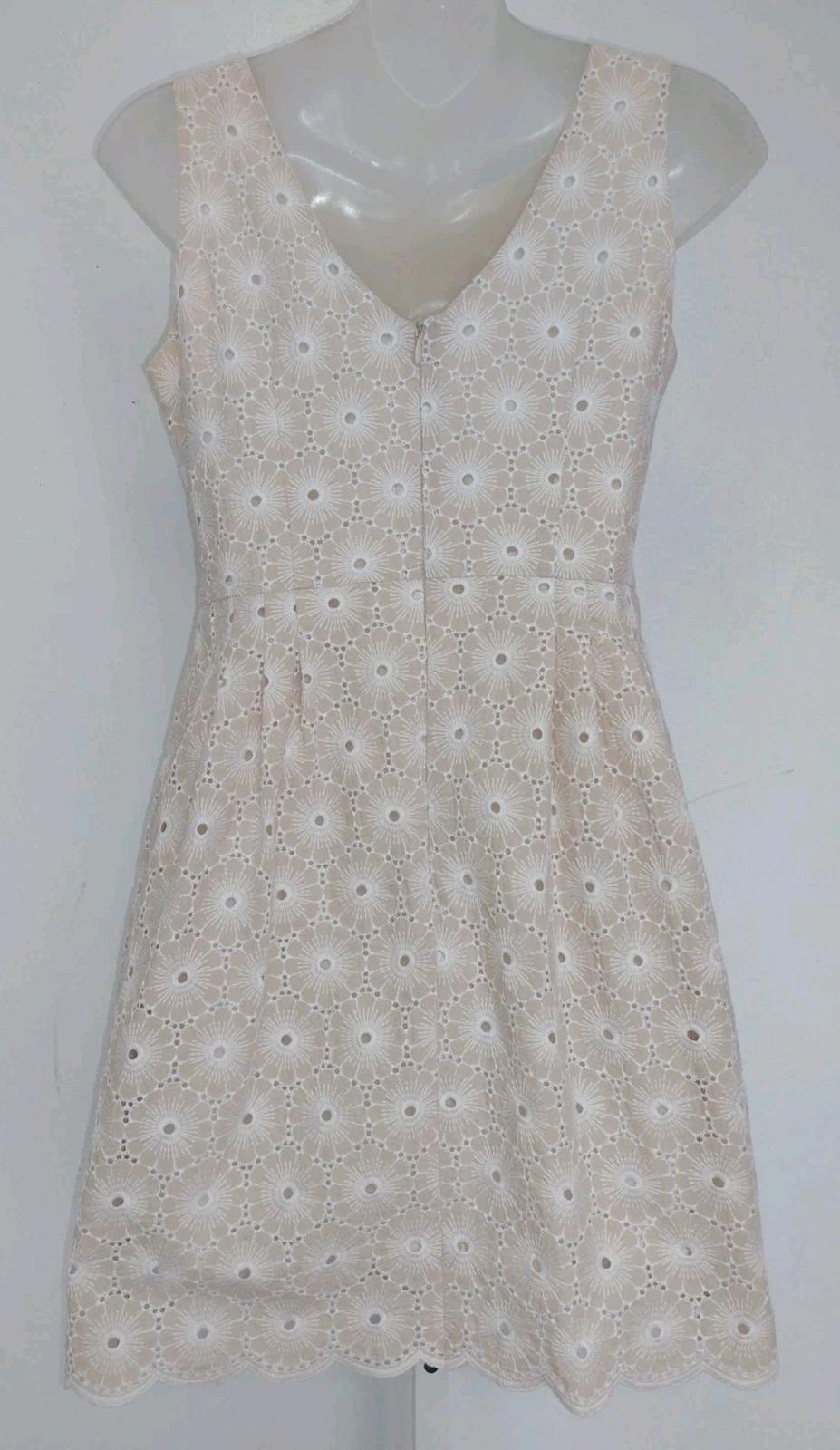 White Eyelet Lace Dress Beige Lined Retro Fit & Flare Sleeveless No Tags 2000s