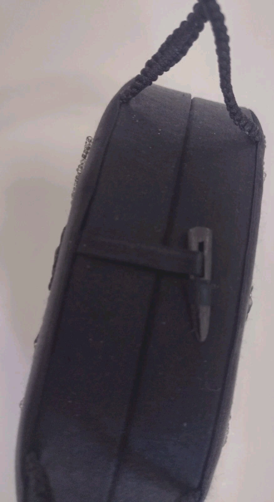 VTG 50s Black Satin Beaded Evening Bag Mirror Cocktail Formal Old Hollywood