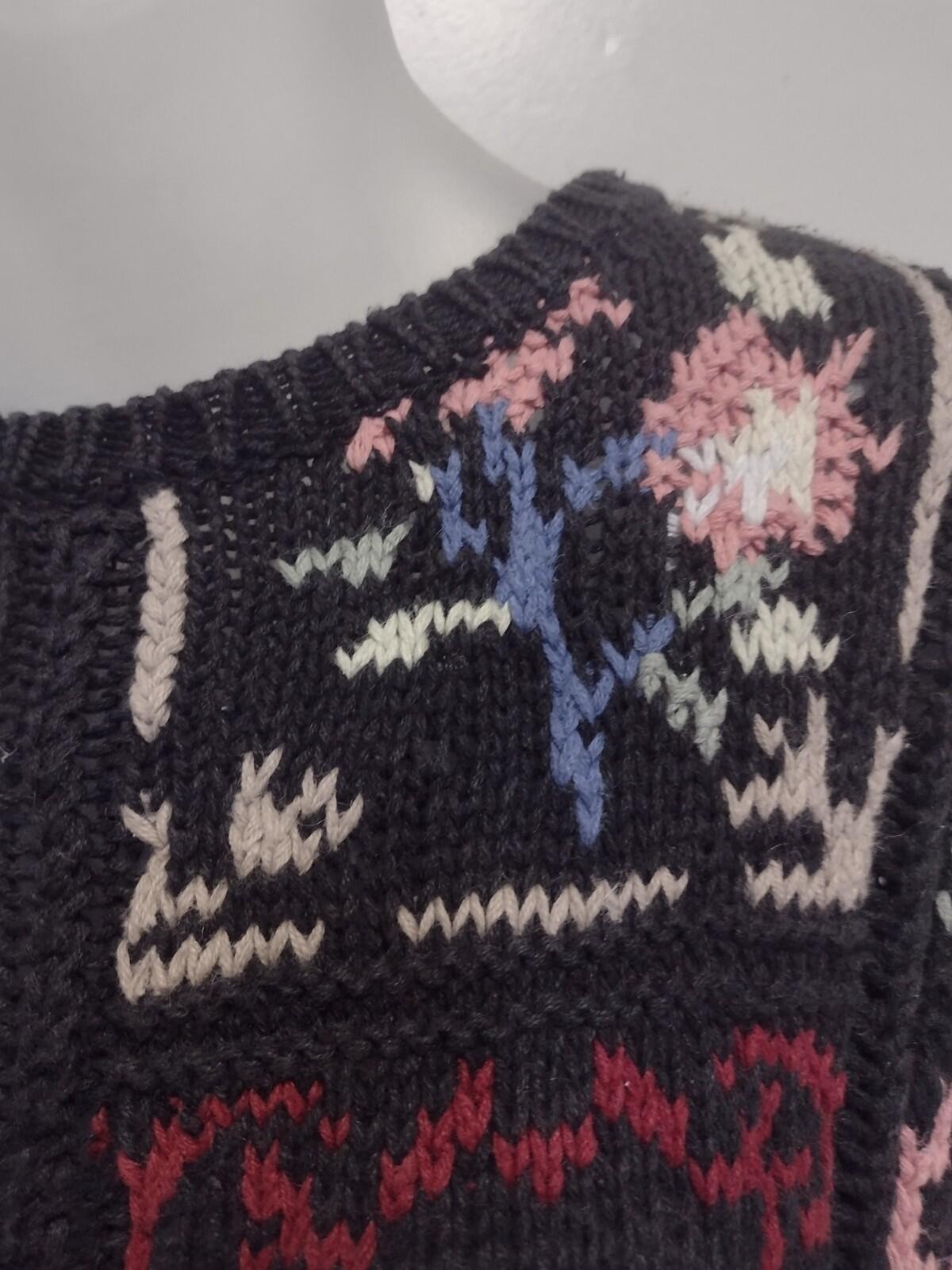 Vintage 80s Celina Yang Floral Intarsia Ramie Cotton Sweater L Hong Kong Knit