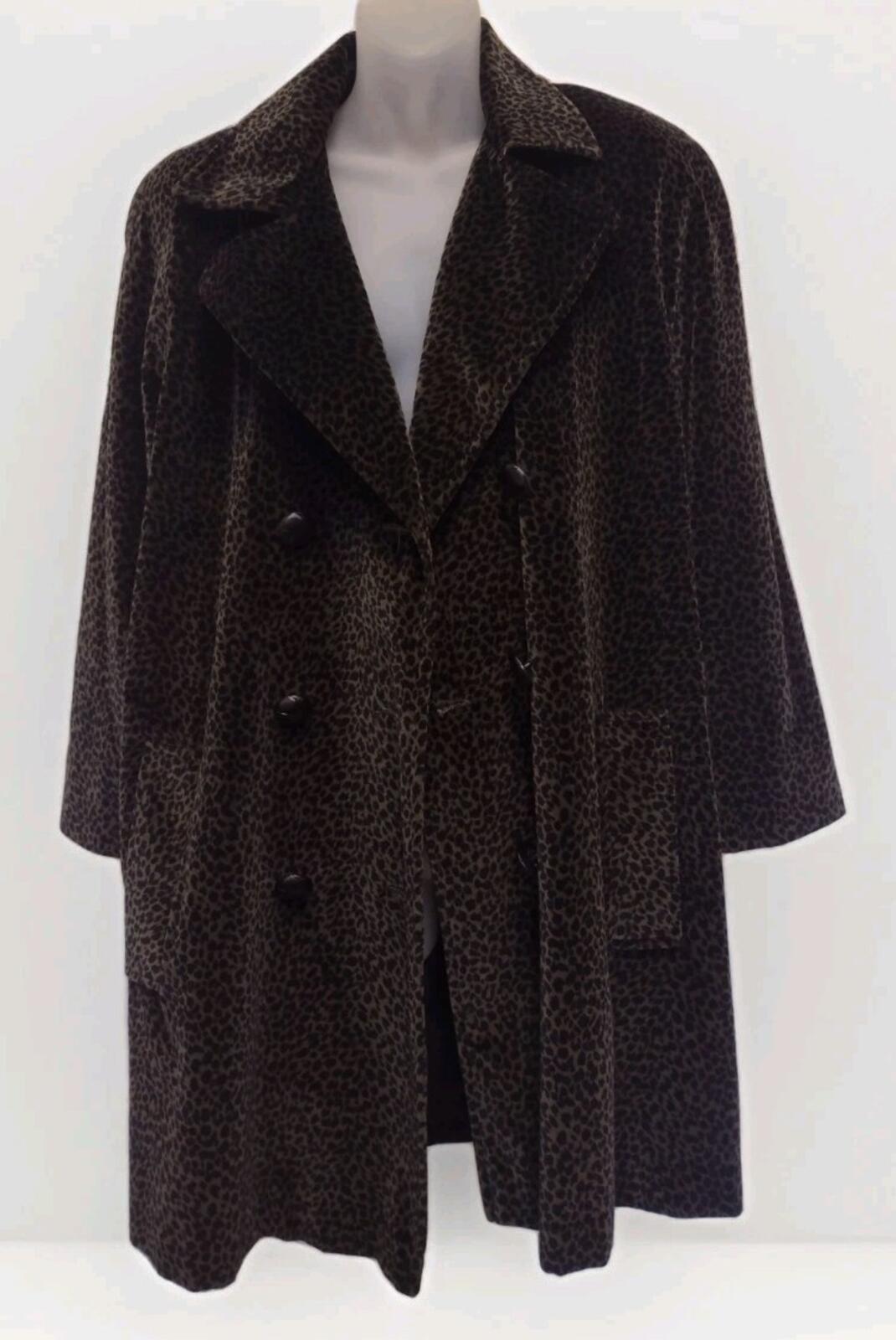 Vintage Leopard Velvet Coat Chivalry Outerwear Belted USA 60s 70s Small