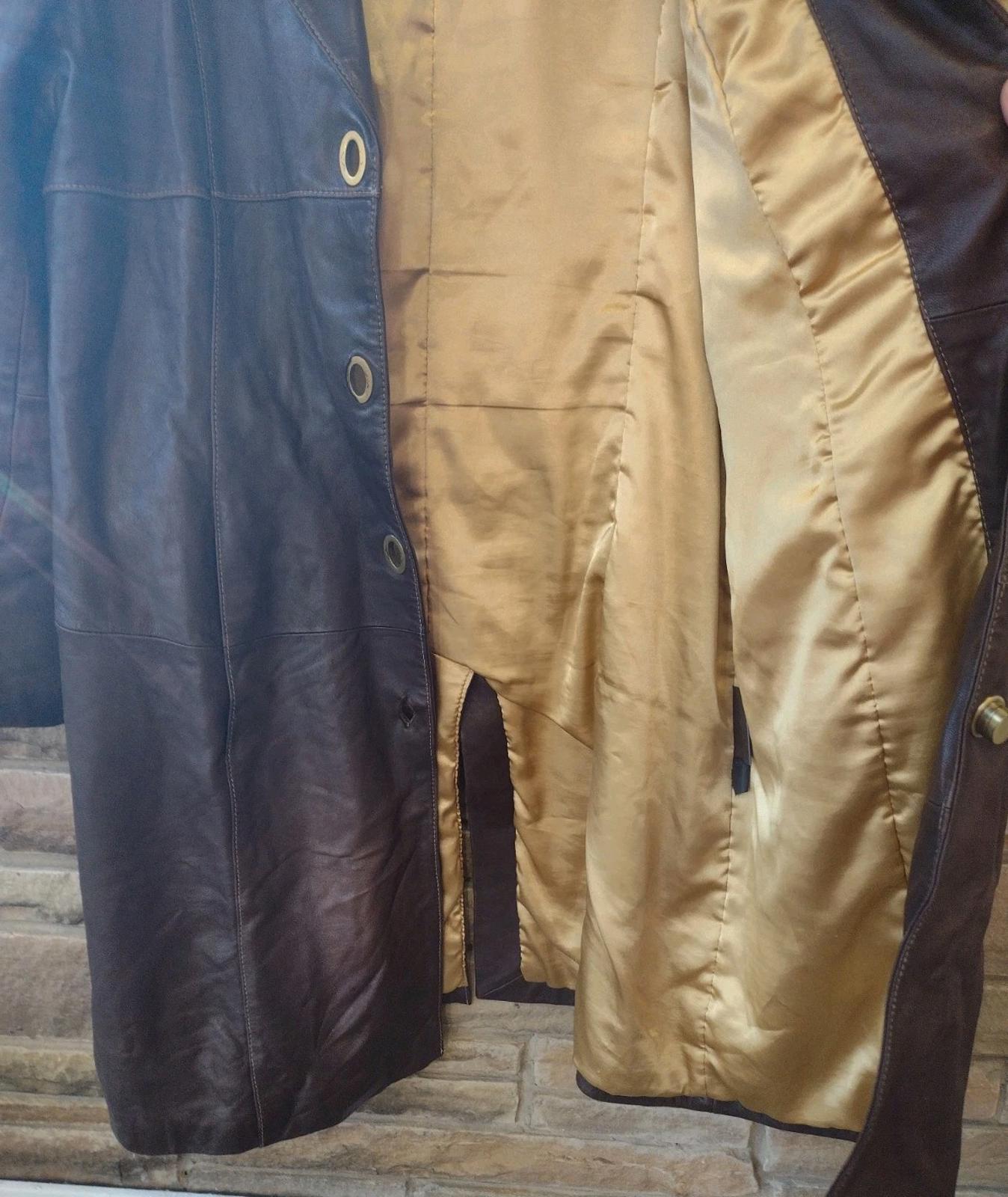 Pelle Studio Brown Leather Button Up Mid Length Trench Jacket Thinsulate Sz XL
