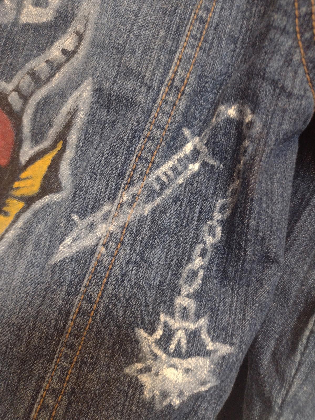 Eddie Bauer Hand Painted Hellfire Club Denim Jacket Youth 10/12 Custom Art