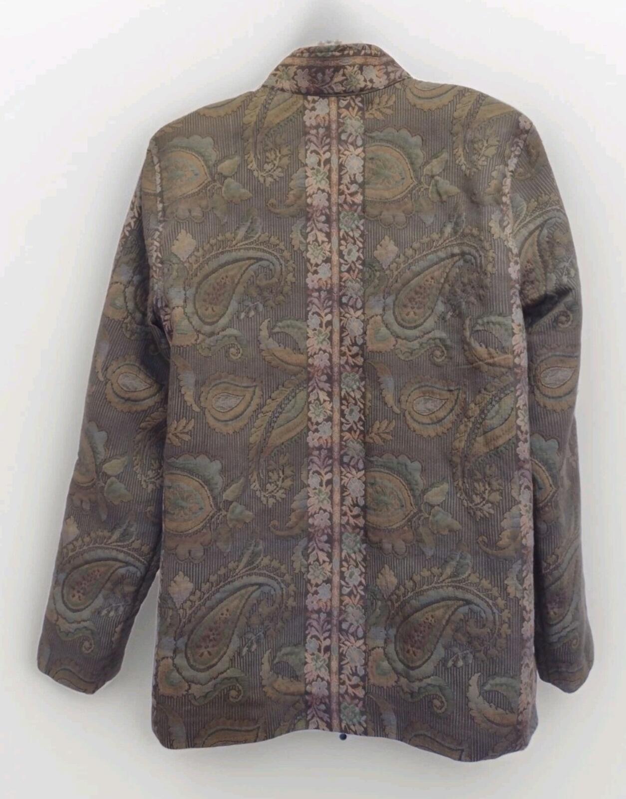 Vintage Koret Tapestry Jacket XL Floral Jacquard Earth Tones Mandarin Collar