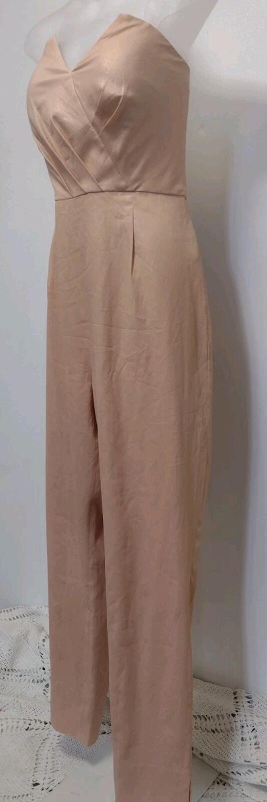 NWT bebe Natalie Foil Blush Detachable Straps Jumpsuit Tie Front / Back Waist 12