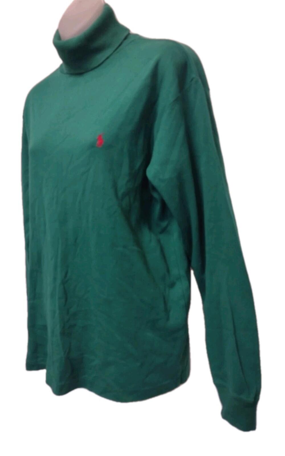 Ralph Lauren Green Turtleneck Shirt L USA Red Pony 90s Preppy Minimalist