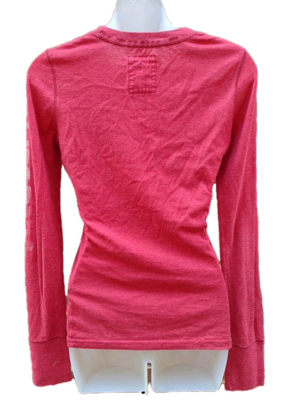 Hollister Red Graphic Long Sleeve Tee Logo Sleeve Y2K Fitted Women’s L