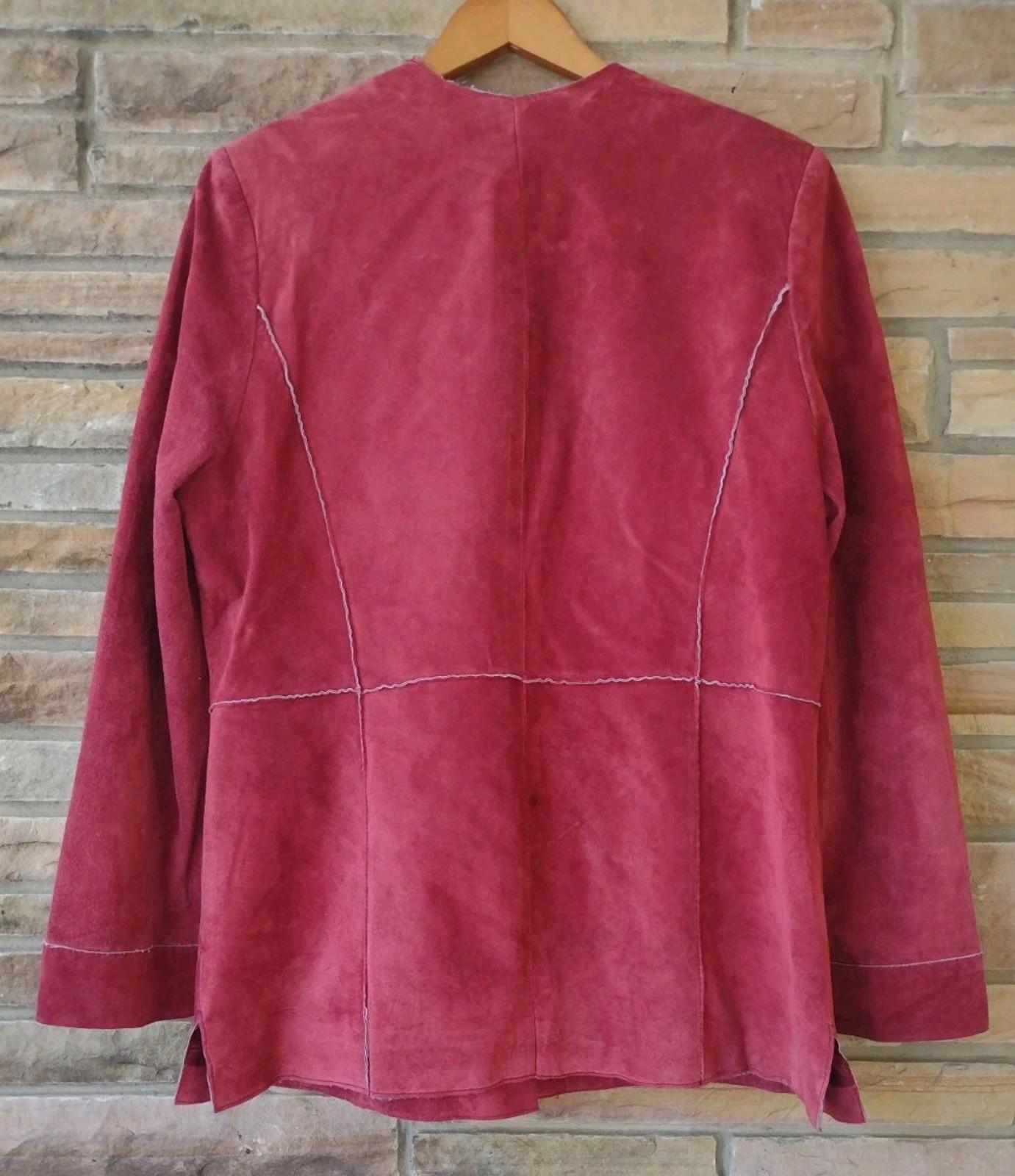 Vintage 90s Dark Red Suede Leather Patchwork Jacket L Boho Raw Edge Excellent