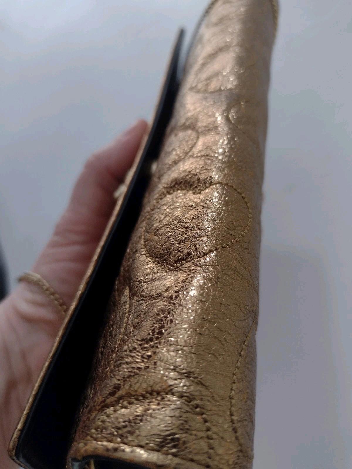 Lovcat Gold Heart Embossed Chain Clutch Wallet NWOT Pink Heart Lining Charm