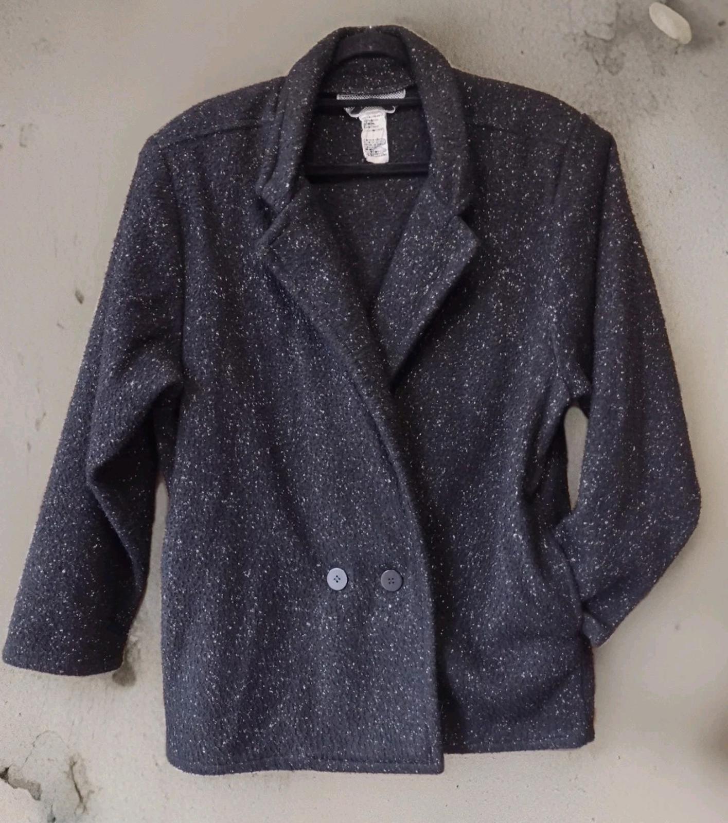 Rare 80s WBRK-FM Tweed Fleece Blazer Jacket S Double Breasted Taiwan RN55449