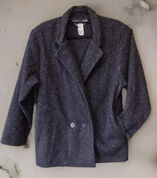 Rare 80s WBRK-FM Tweed Fleece Blazer Jacket S Double Breasted Taiwan RN55449