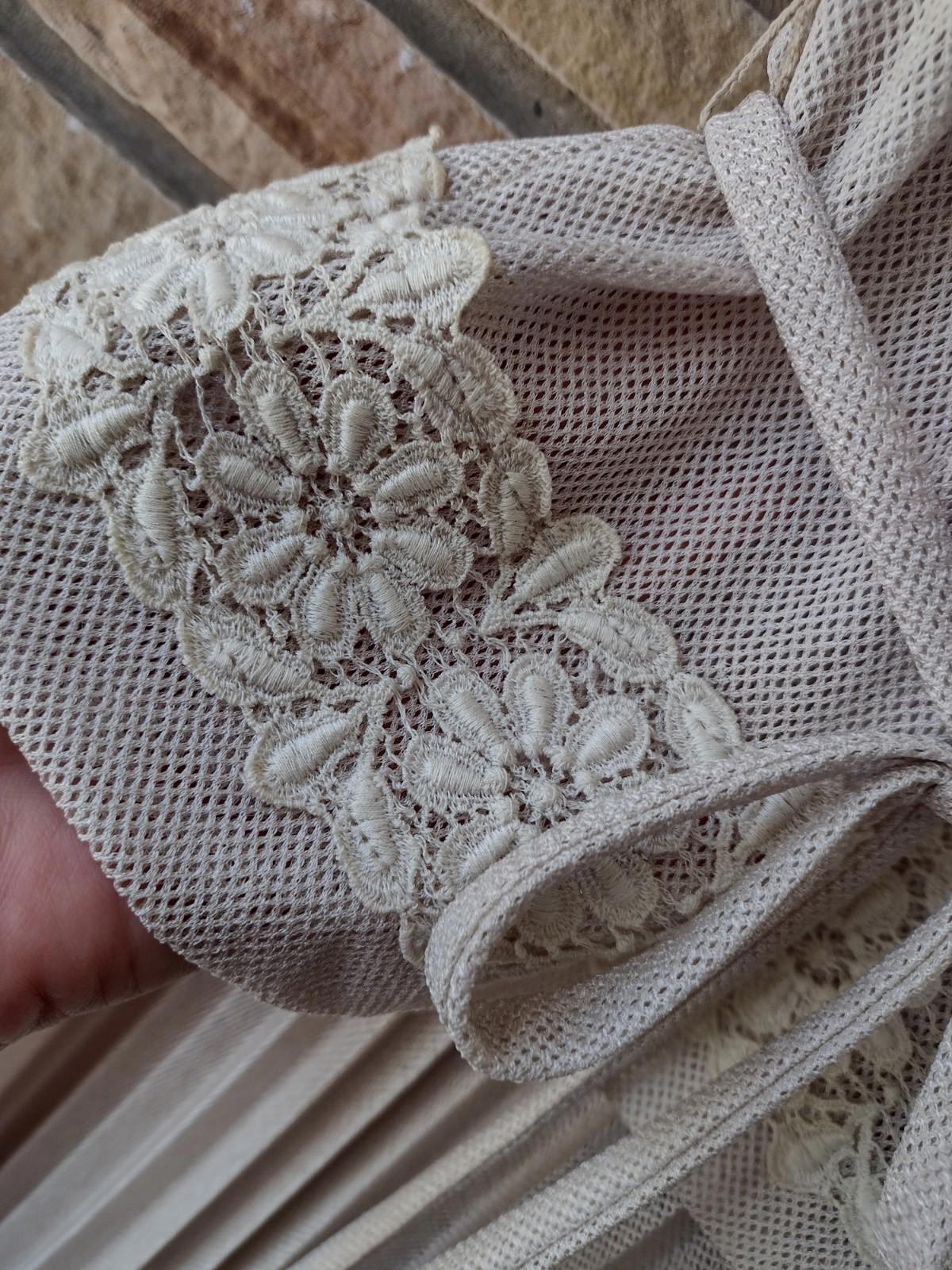Marion McCoy 60s Mesh Lace 2 Pc Dress Set Pleated Skirt California M Beige