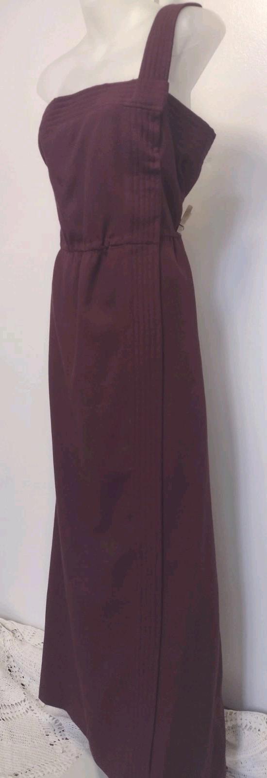 Vintage 60s Eggplant Wool Evening Coat & One‑Shoulder Gown Set w/ Mink Cuffs M