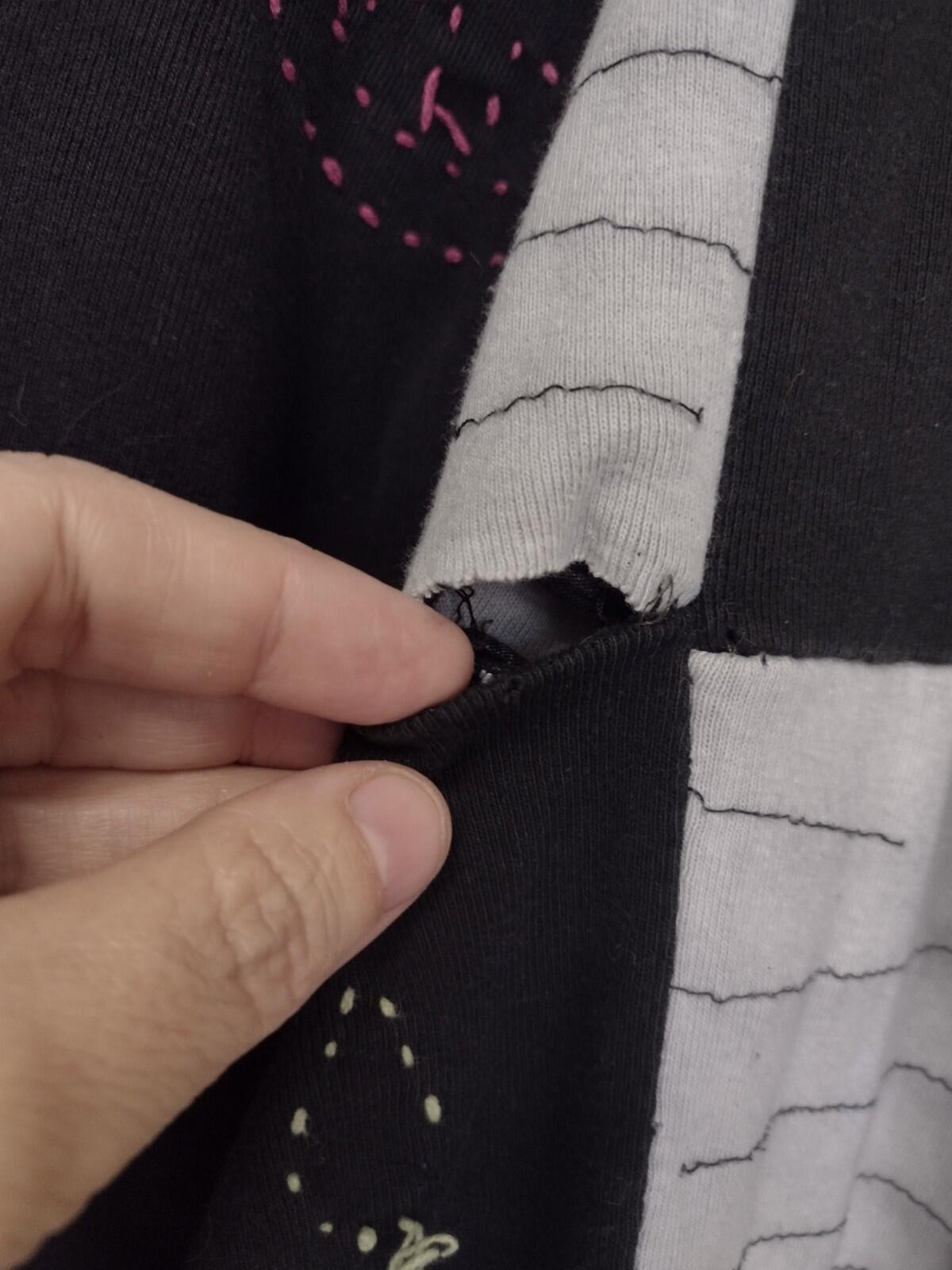 Gray Black Stonewashed Slashed Patchwork Pixie Hooded Jacket Sz XXL