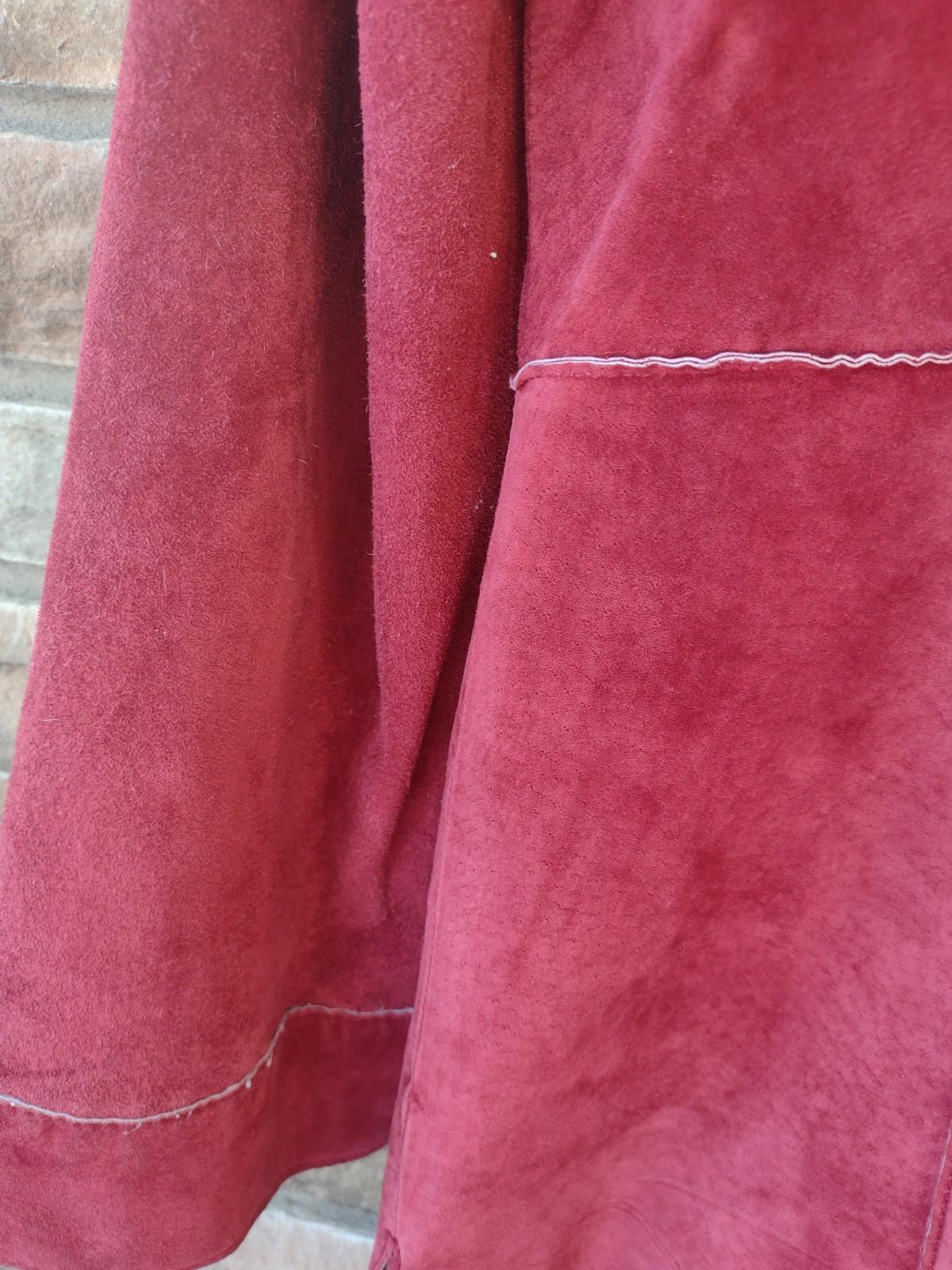 Vintage 90s Dark Red Suede Leather Patchwork Jacket L Boho Raw Edge Excellent