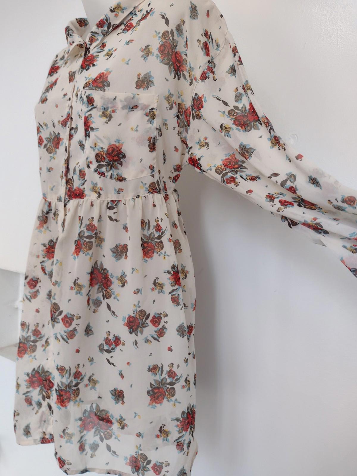 Free People Dress Tunic M Bailey Drawstring Floral Printed Sheer Bohemian