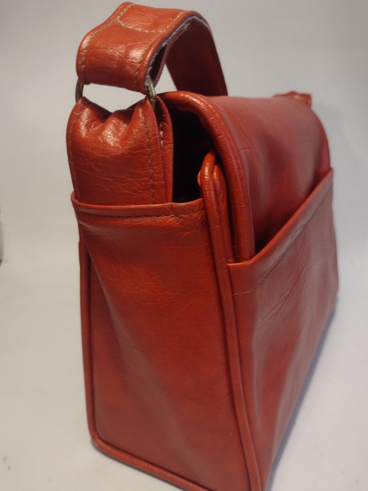 Vintage 70s Red Naugahyde Shoulder Bag Floral Lining Brass Zipper Beckys Mod