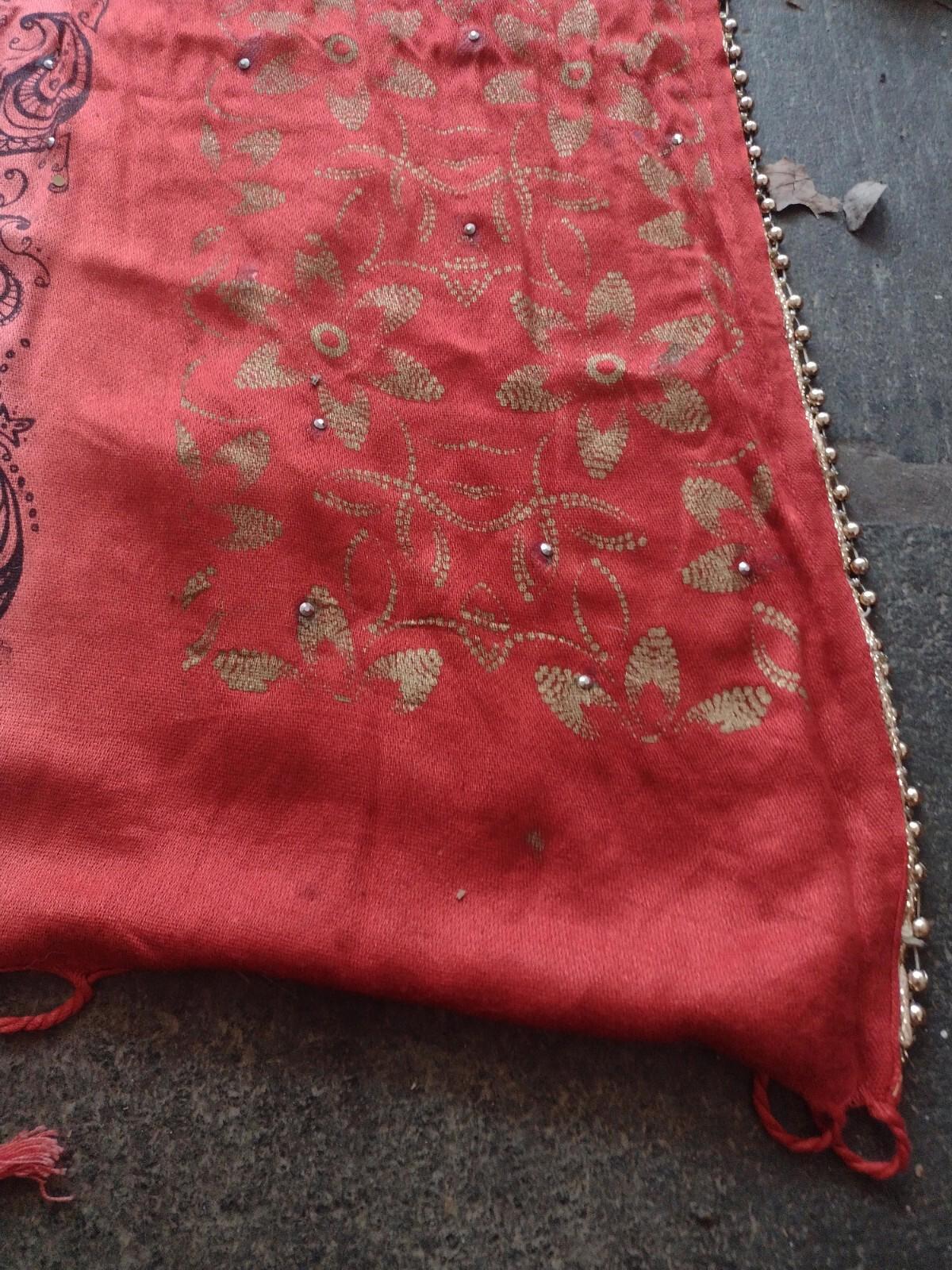 New Handmade Hand Painted Hand Embellished Hand Dyed Shawl Orange
