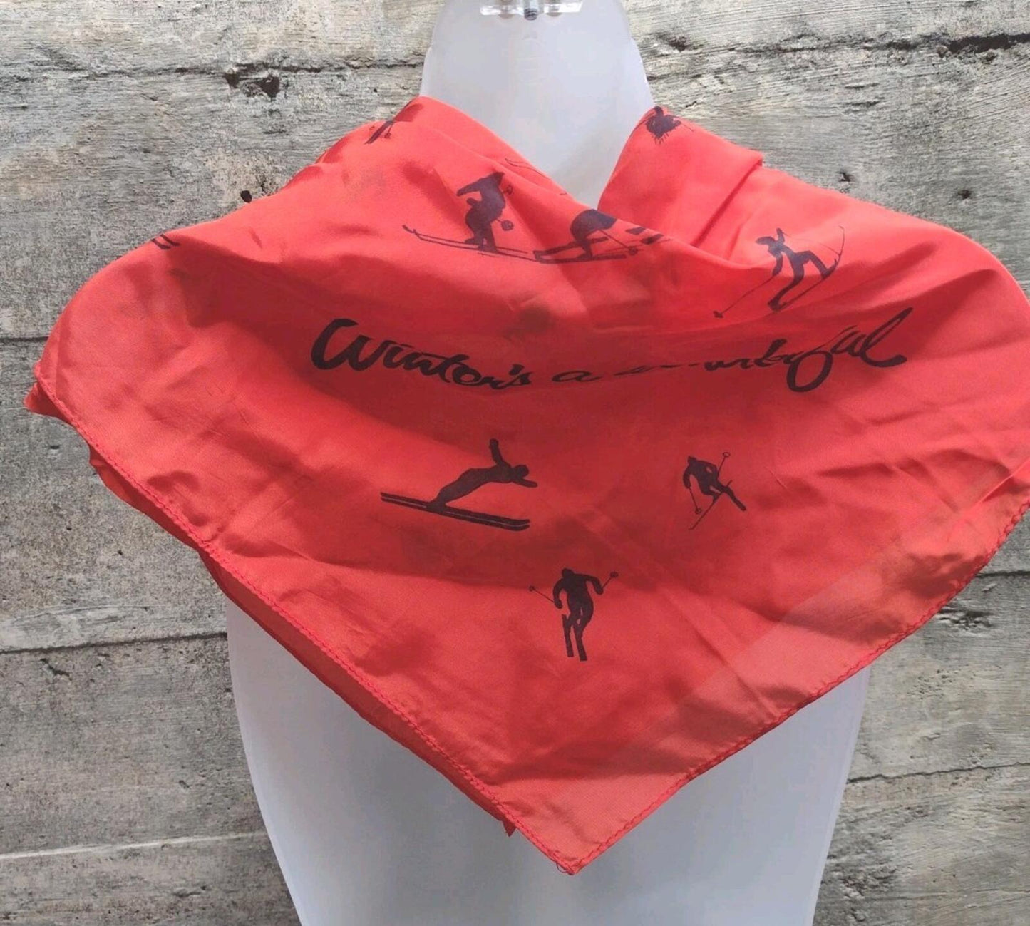 Vintage Schiheil Sporta Ski Scarf Red 1950s Alpine Winter Graphic Retro Lodge