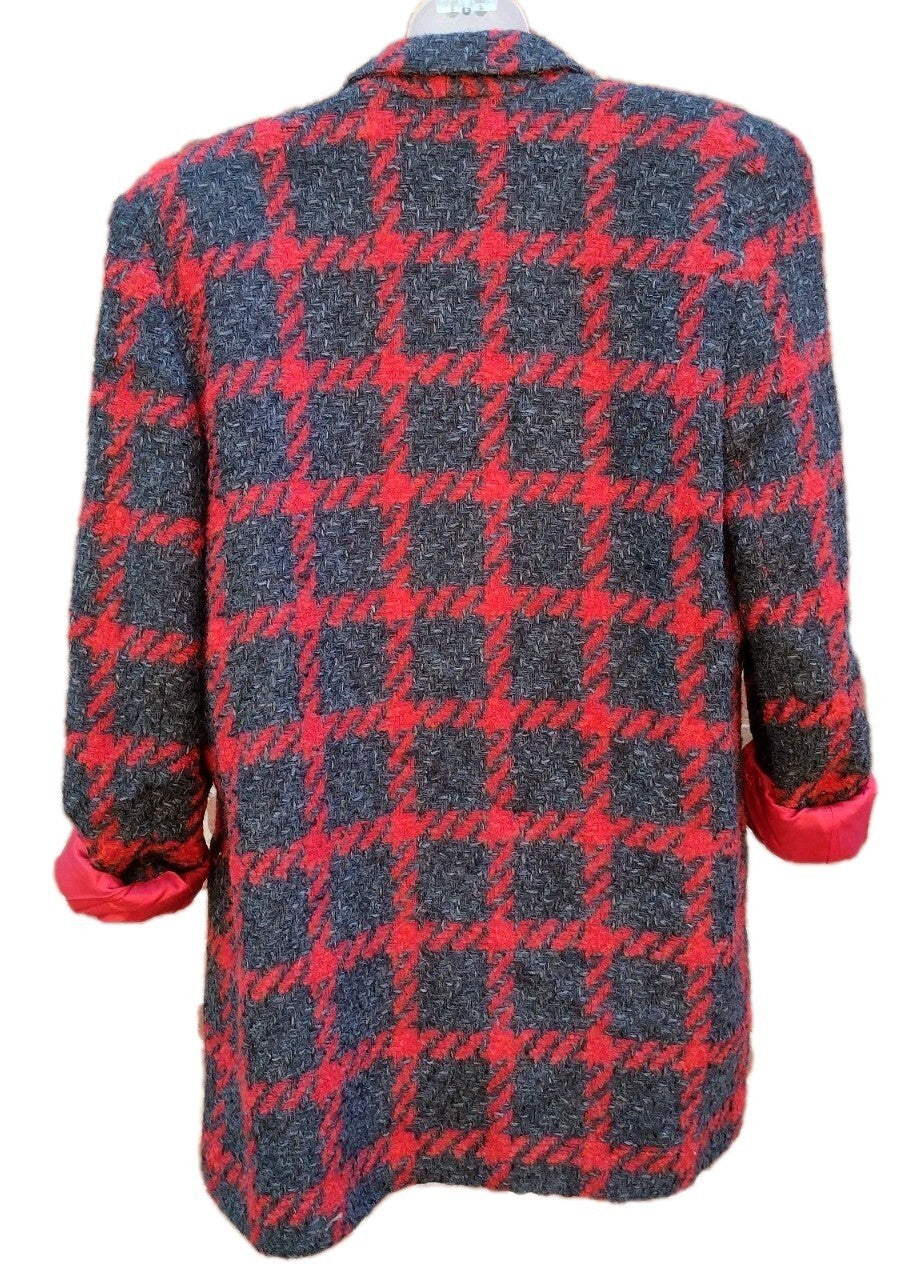 David N Tweed Blazer Jacket Vintage 80s Red Gray Houndstooth 80s Power Oversized