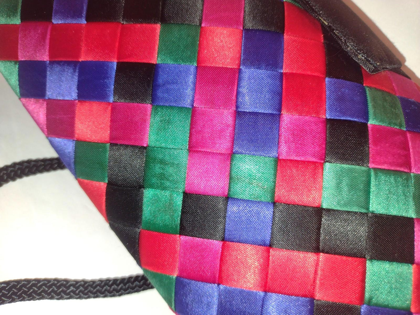 VTG VANESSA Woven Ribbon Hard Shell Clutch Shoulder Bag Multicolor Satin Lined