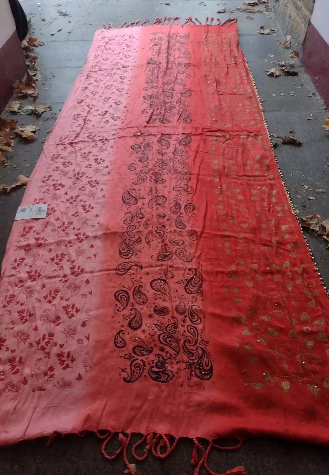 New Handmade Hand Painted Hand Embellished Hand Dyed Shawl Orange