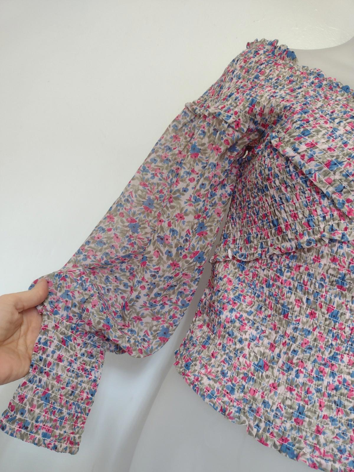 BB Dakota Steve Madden Y2K Elastic Bandage Floral Top Sheer Sleeves Sz S