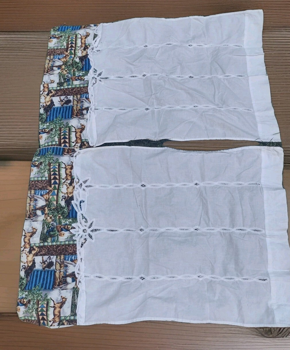 Vintage Embroidered Cutwork Tablecloth Horse Western Kitchen Curtain Panels Set