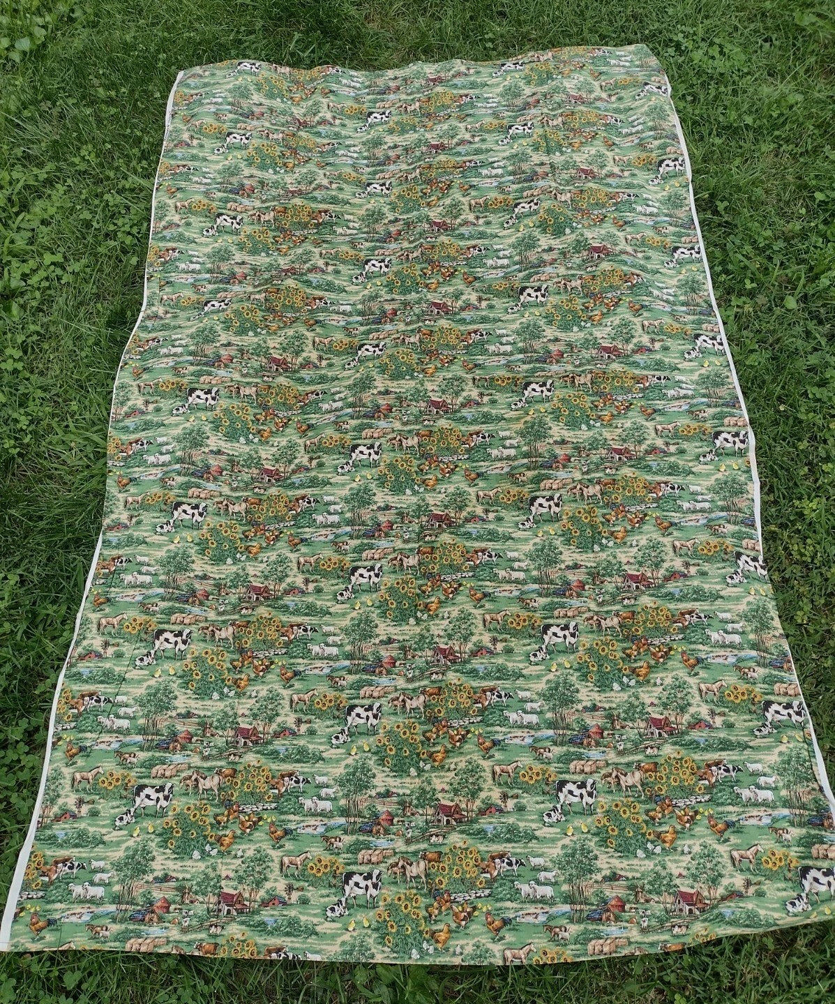 Vintage Joan Messmore Cranston Fabric Farm Animals Sunflowers 42x70