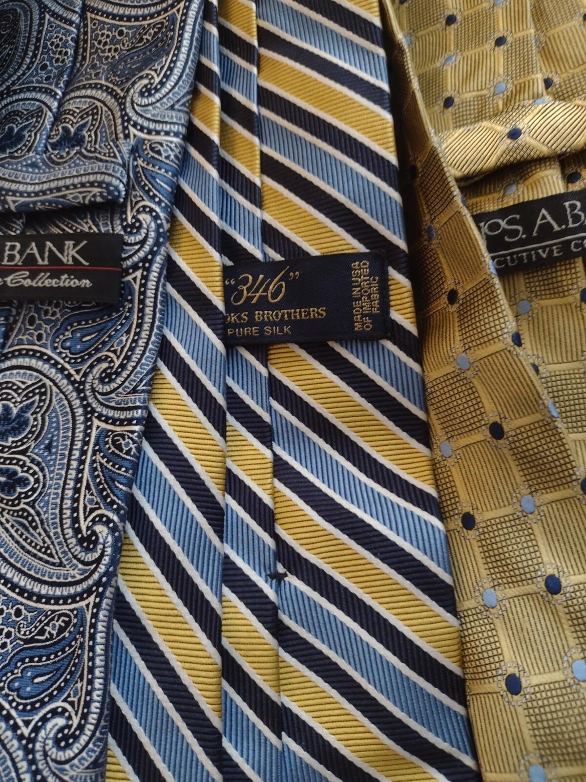 Lot Of 5 Designer Silk Ties Blue & Yellow Brooks Bros., Jos. A. Bank, Josh Bach