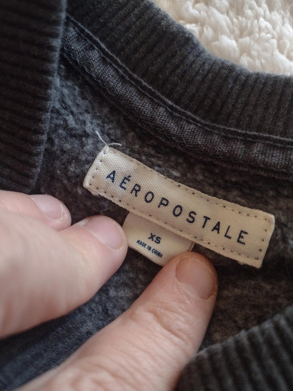 Gray Aeropostale Pink Embroidered Floral Sleeve Sweater Sweatshirt XS