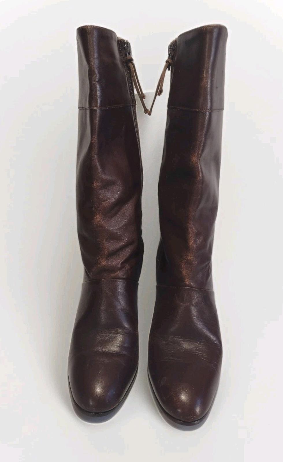 Vintage 70s Selby Brown Leather Zip Boots 7.5M | Talon Zip | Sculptural Heel