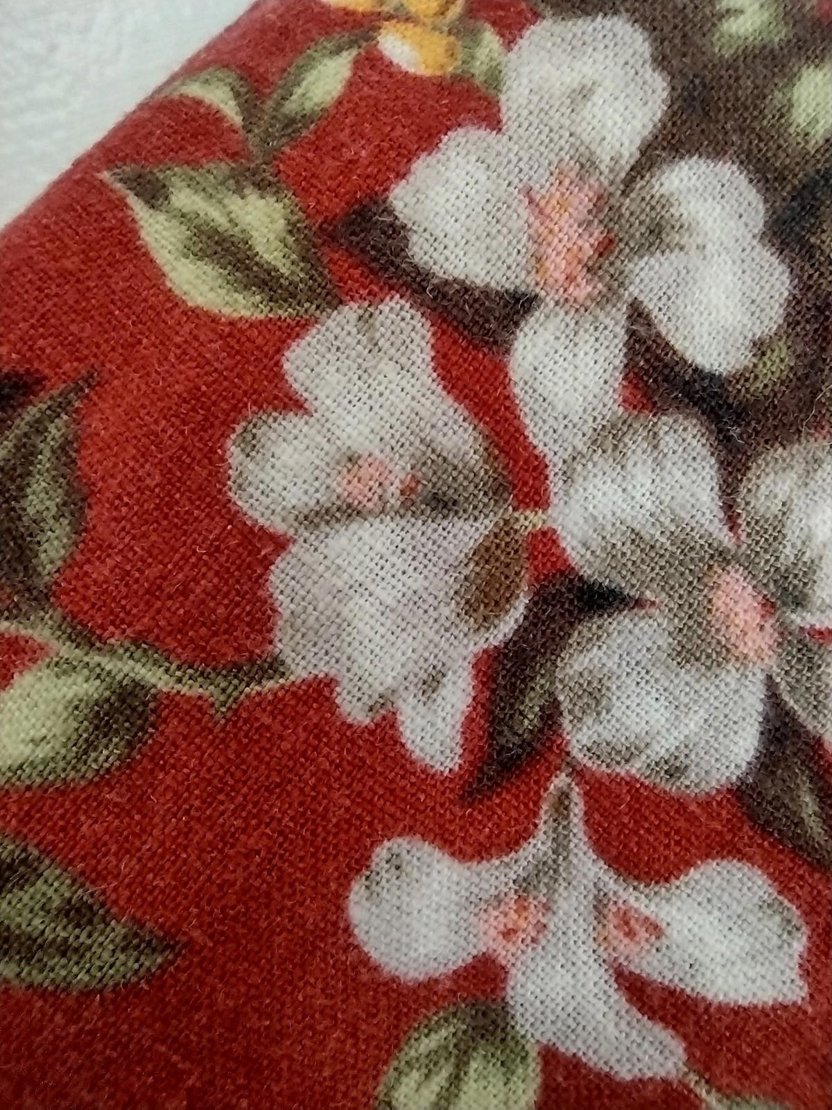 Vintage 80s Linen Blend Floral Midi Dress MOP Buttons Tie Back M