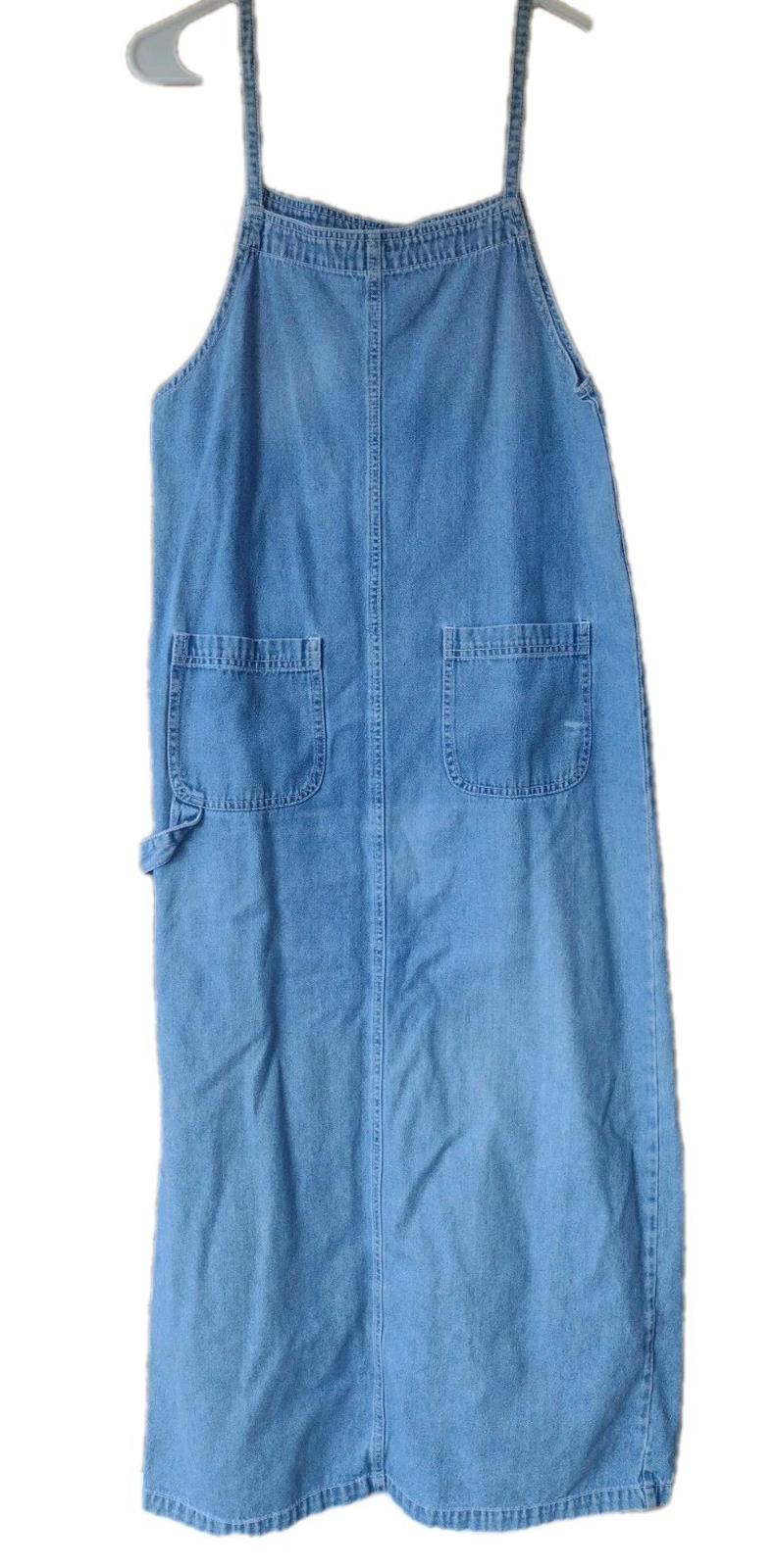 90s Paul Harris Denim Carpenter Jumper Dress Small Light Wash Back Slit Sz S/M
