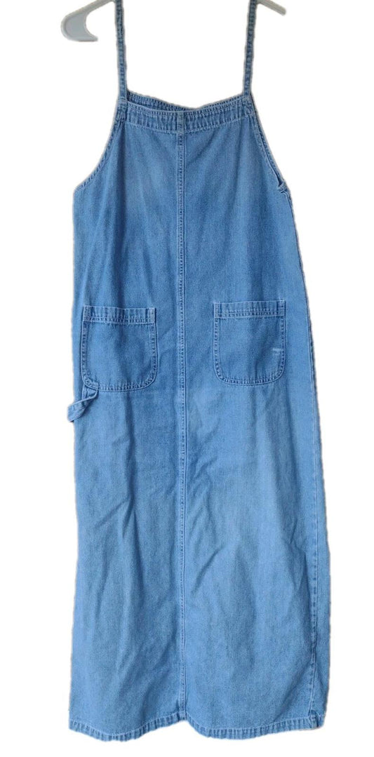 90s Paul Harris Denim Carpenter Jumper Dress Small Light Wash Back Slit Sz S/M