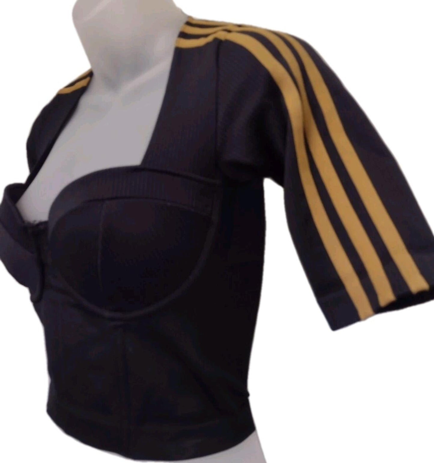 Adidas Ivy Park Ribbed Knit Crop Top Black Gold Logo Size Small