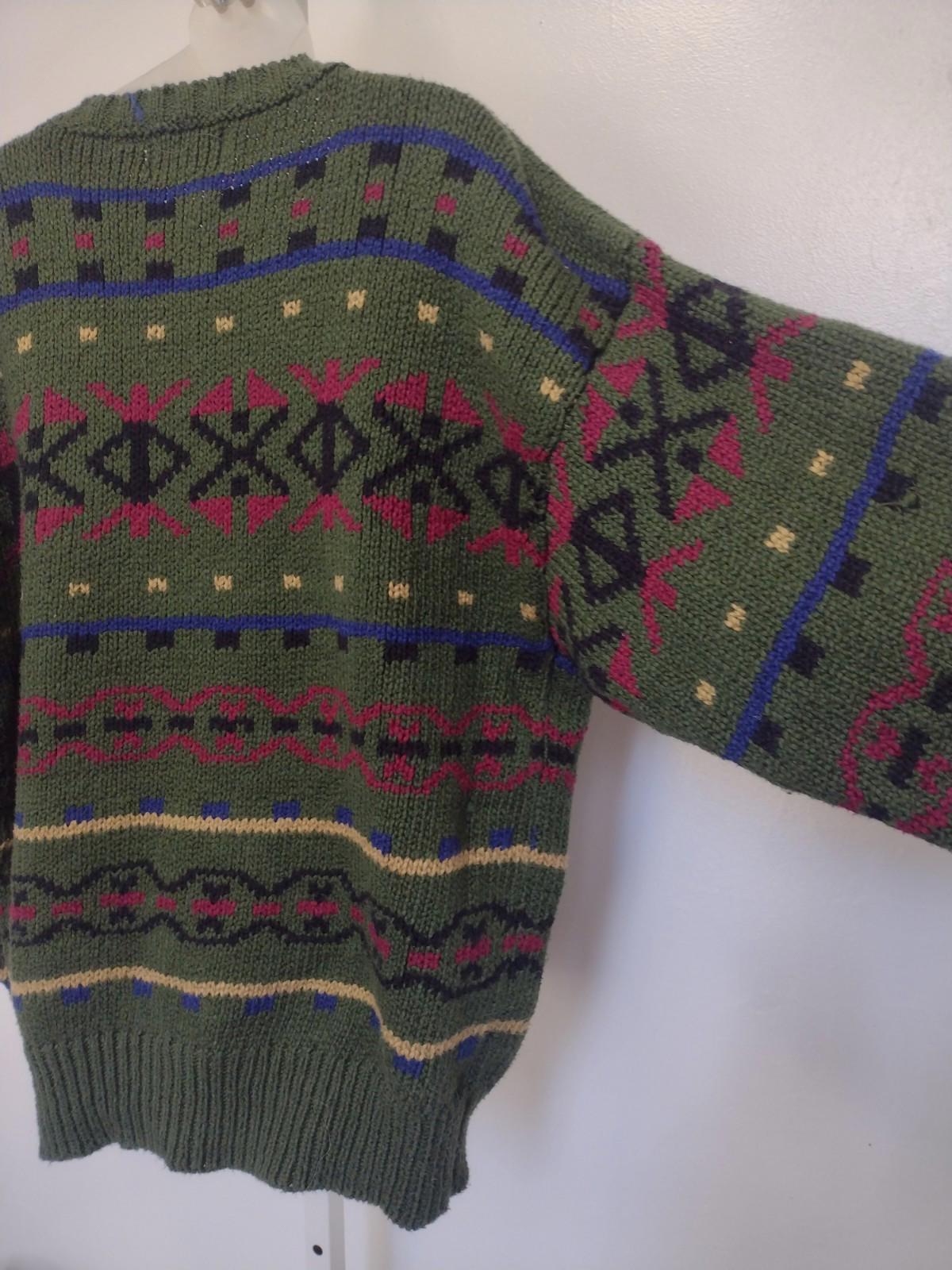 Vintage British Khaki Robert Lighton Mens Cotton Sweater L Taiwan Geometric Knit