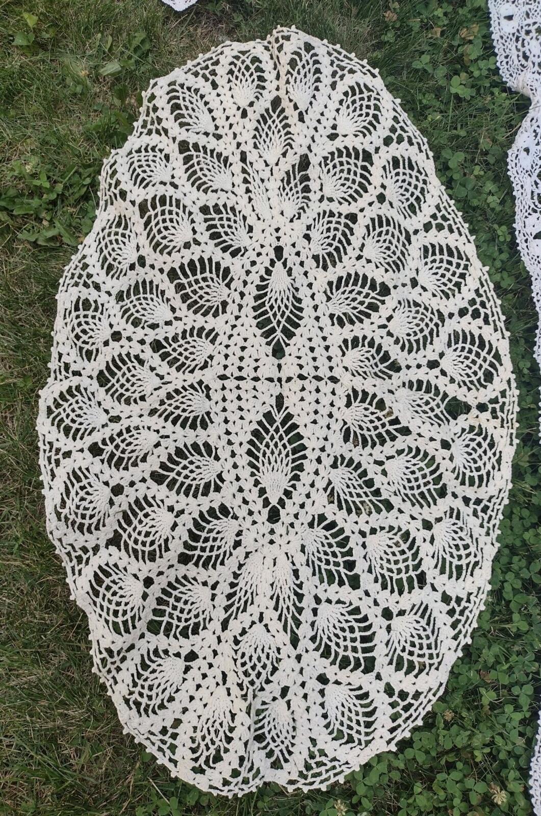 Vintage 40s-60s Crochet Lace Tablecloth + 5 Doilies/Runners Lot White & Ecru