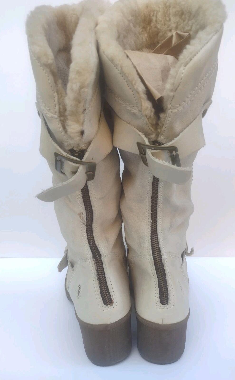 Dr Martens 11696 Tall Moto Engineer Shearling Boots Cream Leather US 10