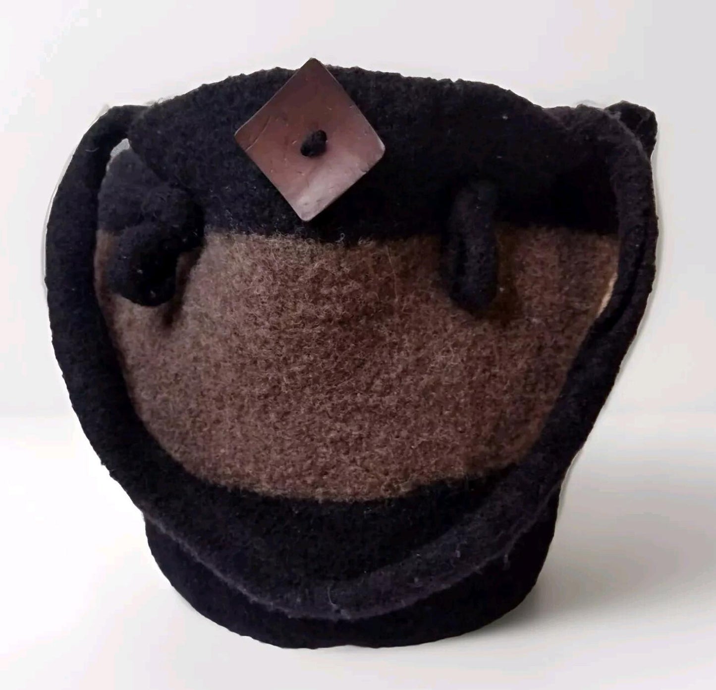 Handmade Wool Tote Bucket Bag Two-tone Brown And Black With Wood Button Accent