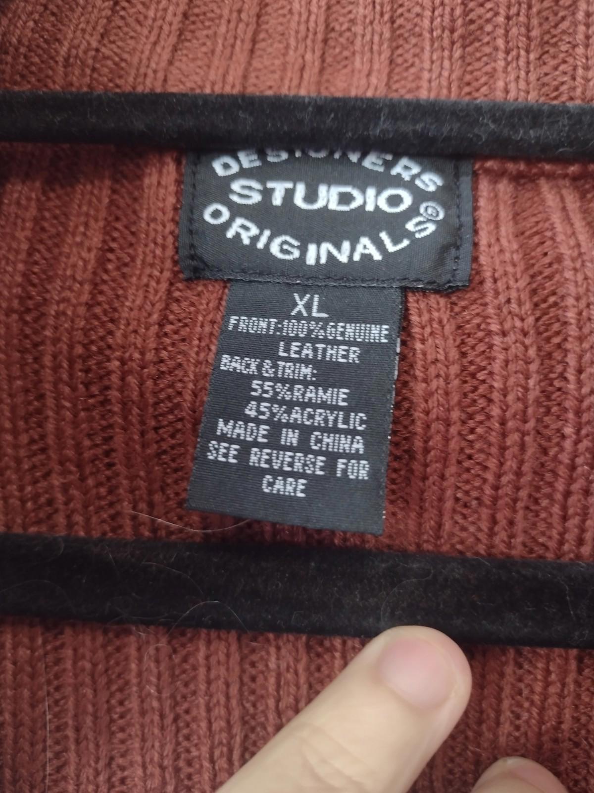 VTG Rust Knit Suede Vest XL 2-Way Zip Crochet Trim Y2K Boho Western RN63757