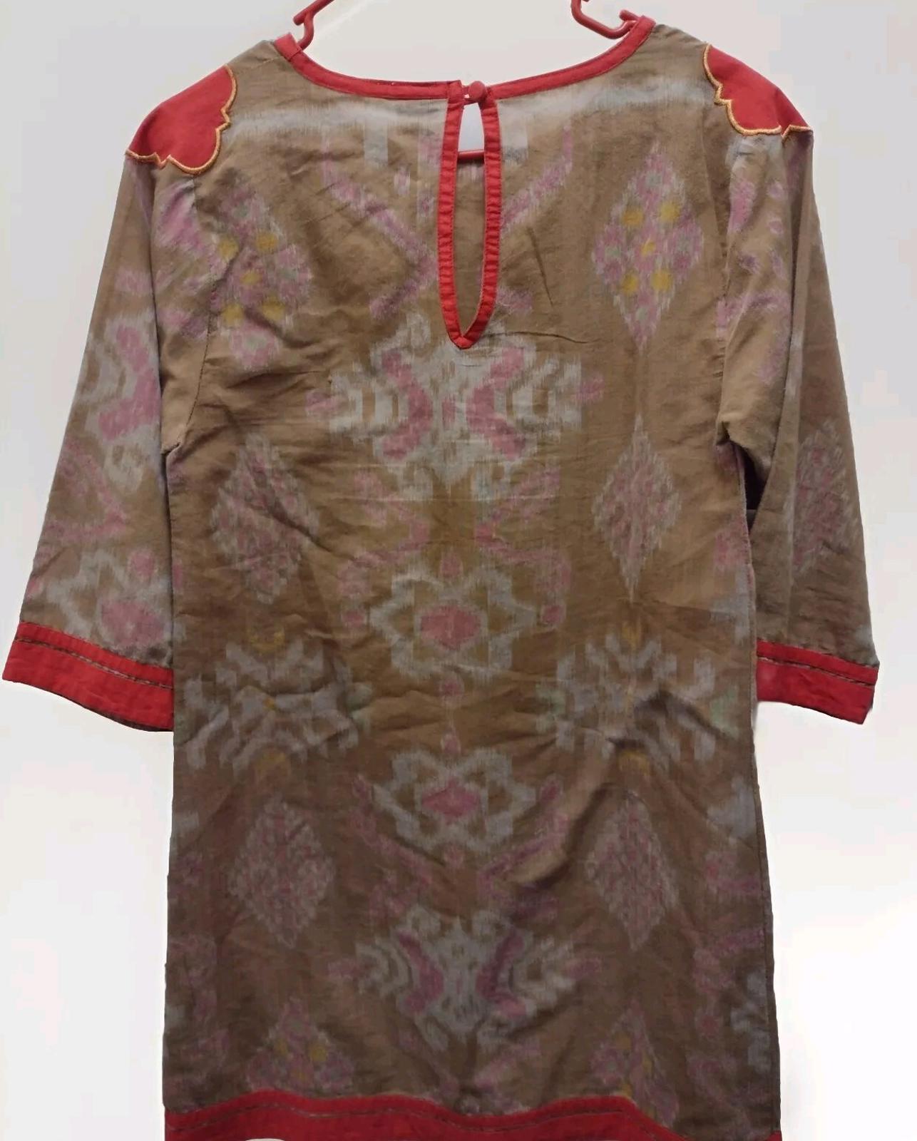 Sheridan French Brown And Fuchsia Dress Sz M Ikat Pattern Cotton Breathable