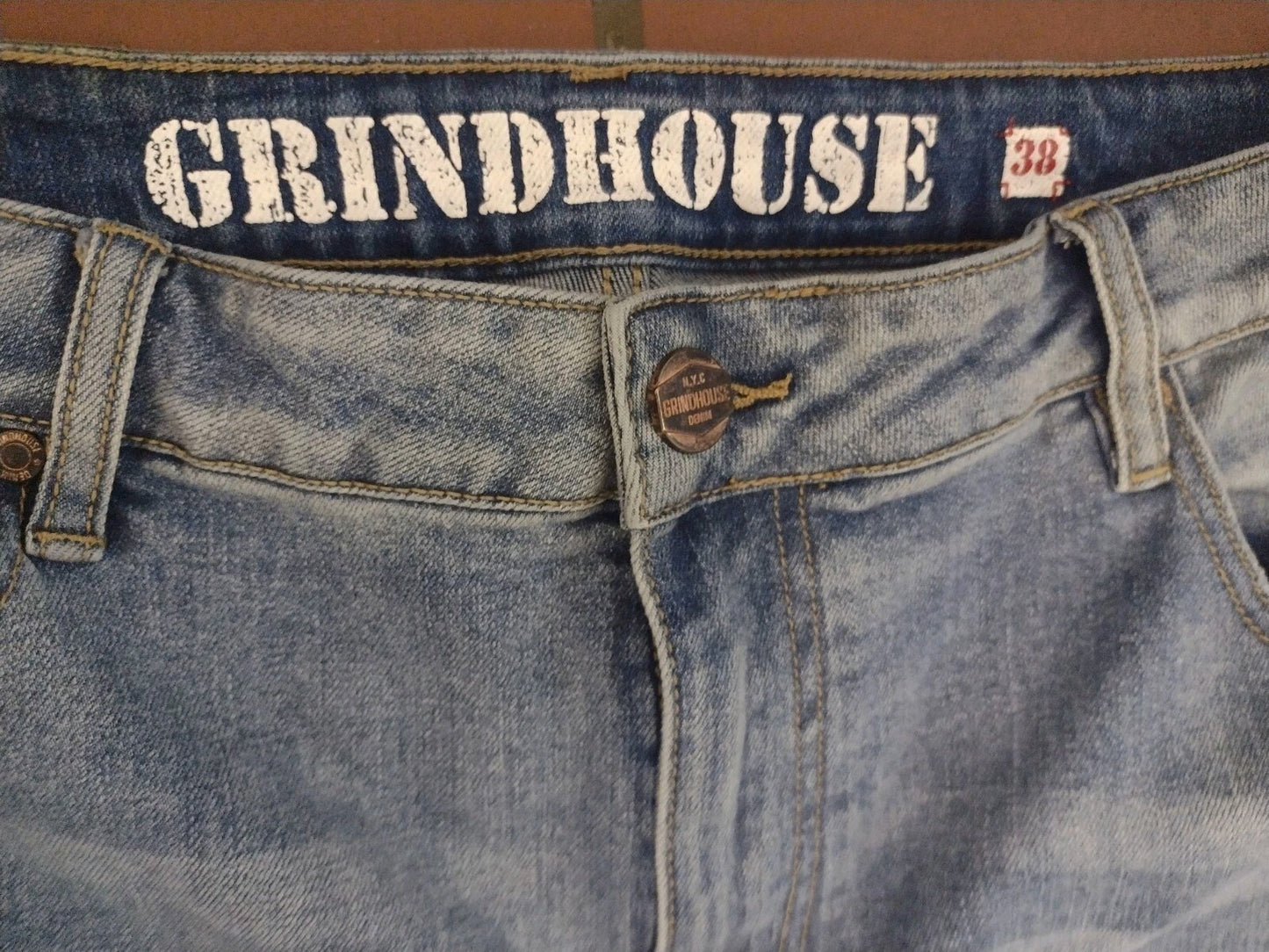Grindhouse Denim NYC Distressed Jeans 38 Moto Zip Ankle Stretch Streetwear