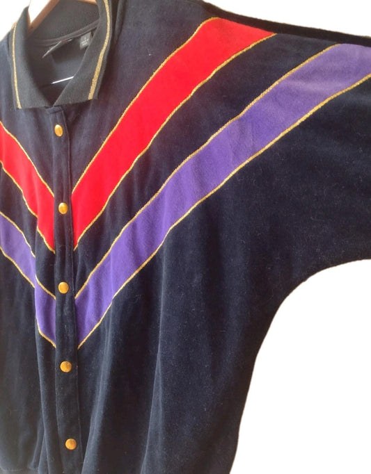 Vintage Velour Retro Jaclyn Sport Track Sweater Sweatshirt Size L
